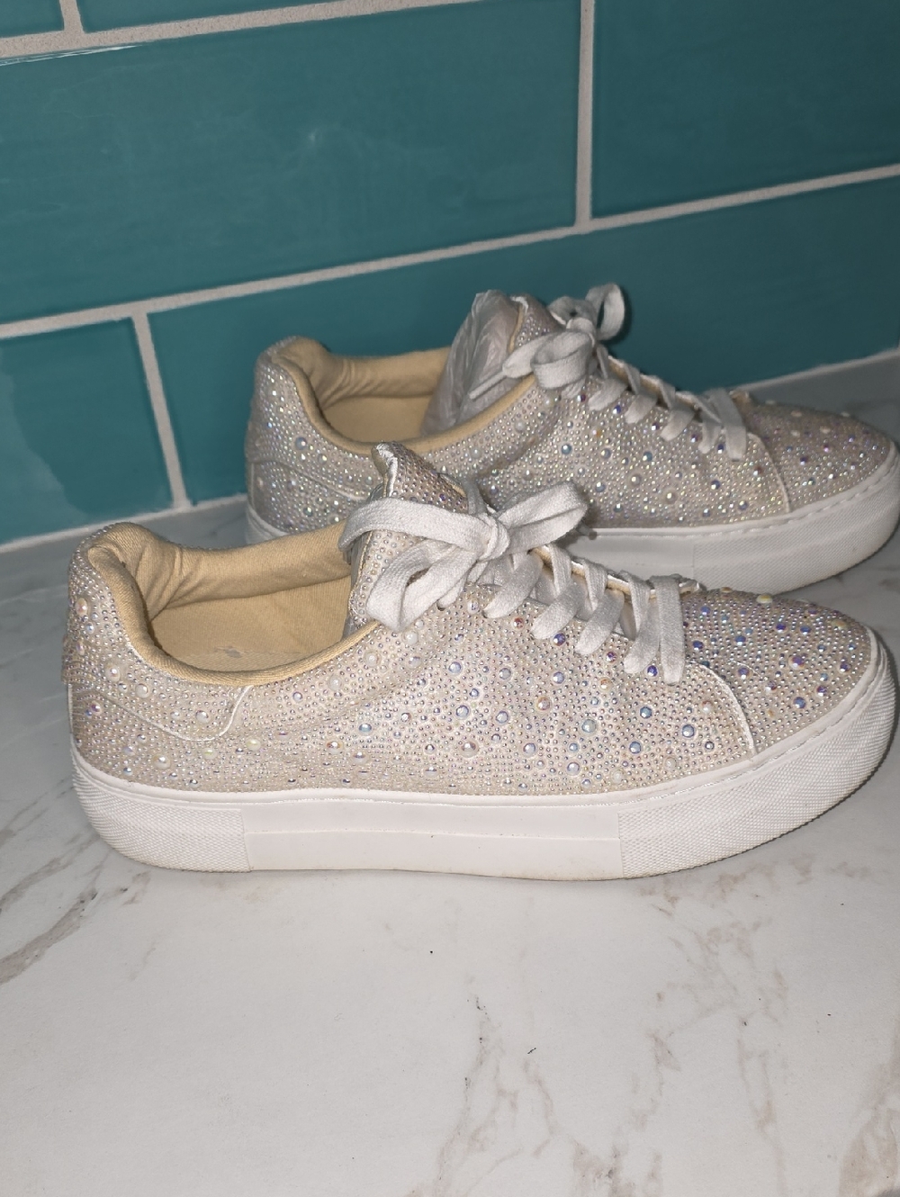 Betsey Johnson Sparkling Ivory pearl and Rhinestone Sneakers